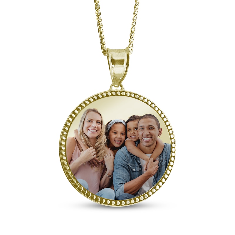 Main Image 1 of Men's Beaded Edge Round Photo Disc Necklace 10K Yellow Gold-Plated Sterling Silver (3 Lines) 22"