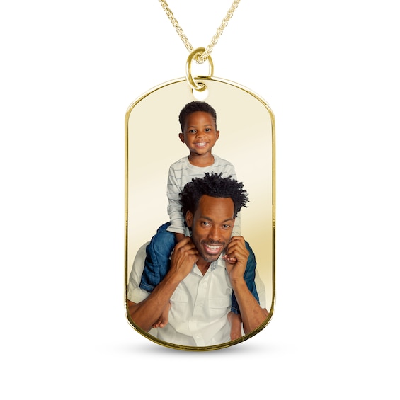Men's Extra Large Photo Dog Tag Necklace 10K Yellow Gold-Plated Sterling Silver 22"