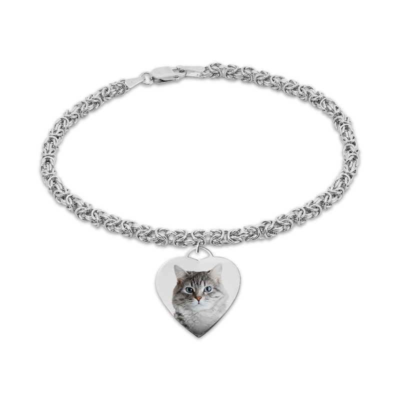 Main Image 1 of Pet Photo Heart Charm Bracelet Sterling Silver 7.5"
