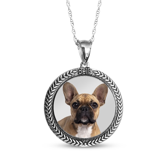 Pet Photo & Name Round Frame Necklace Sterling Silver 18"