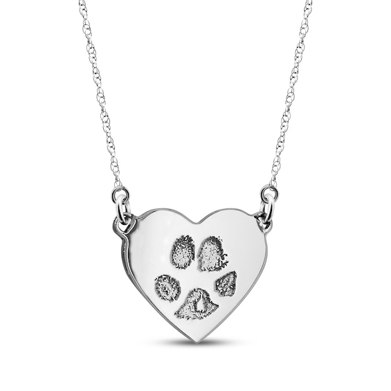 Your Pet Paw Print Heart Necklace Sterling Silver 18"