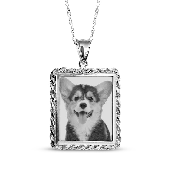 Pet Photo Rope Frame Rectangular Necklace Sterling Silver 18"