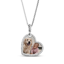 Tilted Heart Pet Photo Necklace Sterling Silver 18"