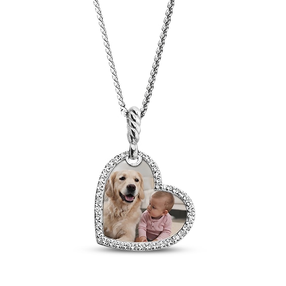 Tilted Heart Pet Photo Necklace Sterling Silver 18"