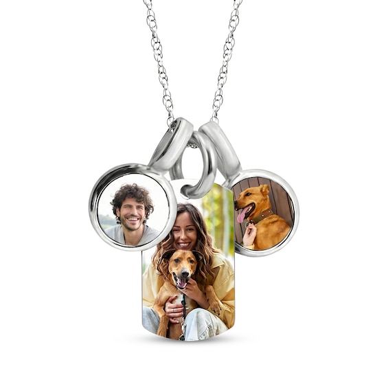 Pet Photo Three-Charm Necklace Sterling Silver 18"