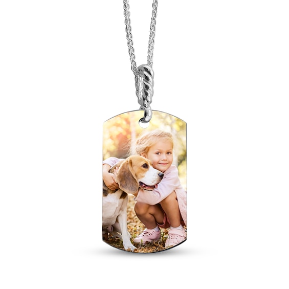 Pet Photo Large Dog Tag Necklace Sterling Silver 18"