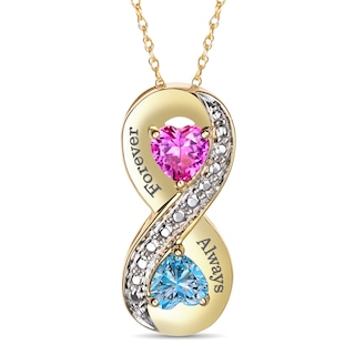 Couple's Heart-Shaped Birthstone Infinity Necklace (2 Stones and Lines)