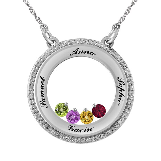 Birthstone Family & Mother's Circle Necklace (1-4 Stones and Lines)