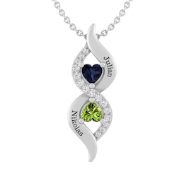 Heart Birthstone Bypass Couple's Necklace (2 Stones and Lines)