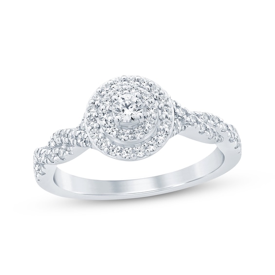 Kay Diamond Double Halo Twist Engagement Ring 1/2 ct tw 10K White Gold