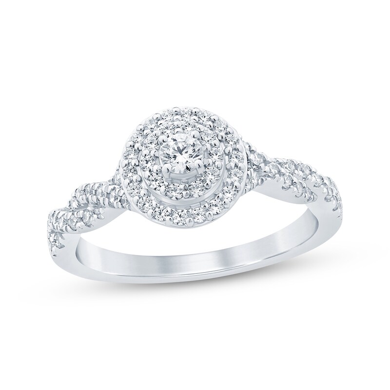 Diamond Double Halo Twist Engagement Ring 1/2 ct tw 10K White Gold