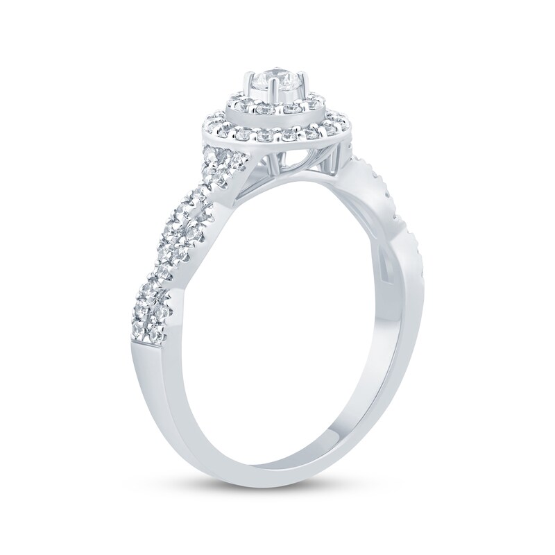 Diamond Double Halo Twist Engagement Ring 1/2 ct tw 10K White Gold