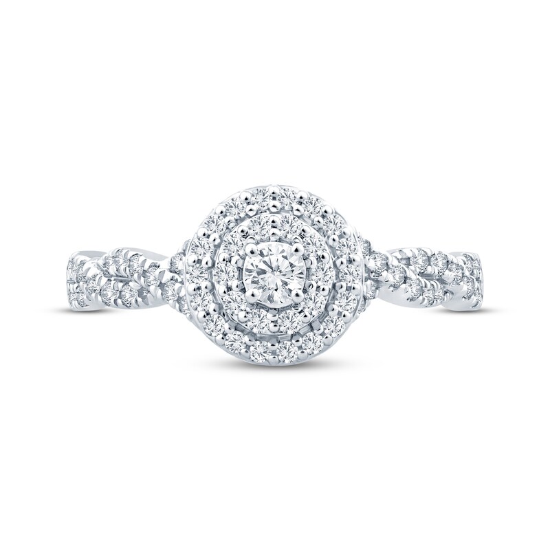 Diamond Double Halo Twist Engagement Ring 1/2 ct tw 10K White Gold