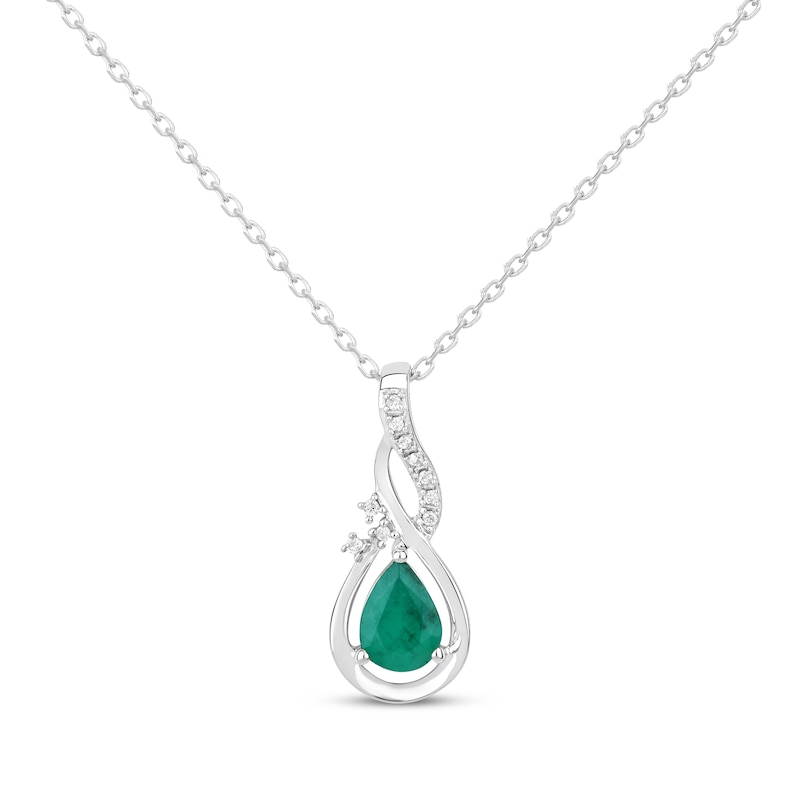 Main Image 1 of Pear-Shaped Emerald & Diamond Swirl Necklace 1/20 ct tw 10K White Gold 18&quot;