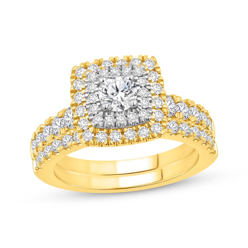 Main Image 1 of Round-Cut Diamond Halo Bridal Set 1-5/8 ct tw 14K Two-Tone Gold