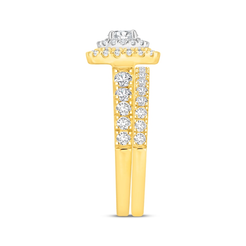 Main Image 2 of Round-Cut Diamond Halo Bridal Set 1-5/8 ct tw 14K Two-Tone Gold