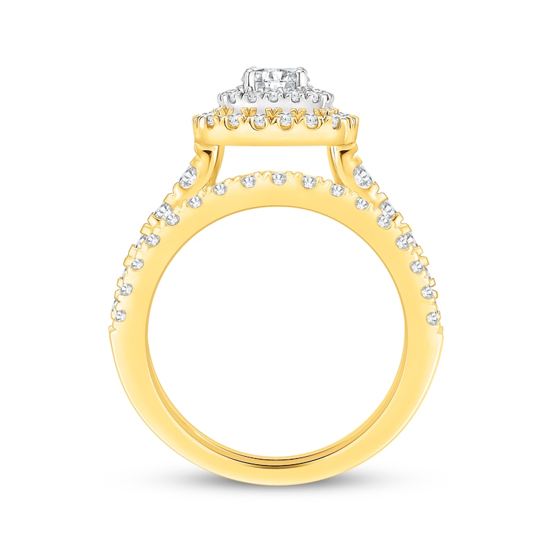 Main Image 3 of Round-Cut Diamond Halo Bridal Set 1-5/8 ct tw 14K Two-Tone Gold