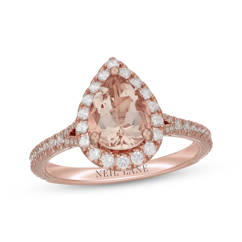 Main Image 1 of Neil Lane Pear-Shaped Morganite & Diamond Halo Engagement Ring 1/2 ct tw 14K Rose Gold