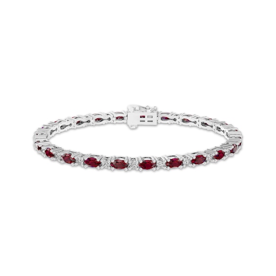 Lab-Created Ruby & White Lab-Created Sapphire Link Bracelet Sterling Silver 7.25"