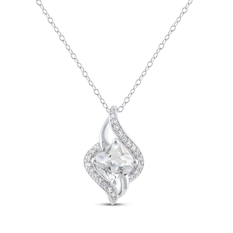 Main Image 2 of Cushion-Cut White Lab-Created Sapphire Gift Set Sterling Silver - Size 7