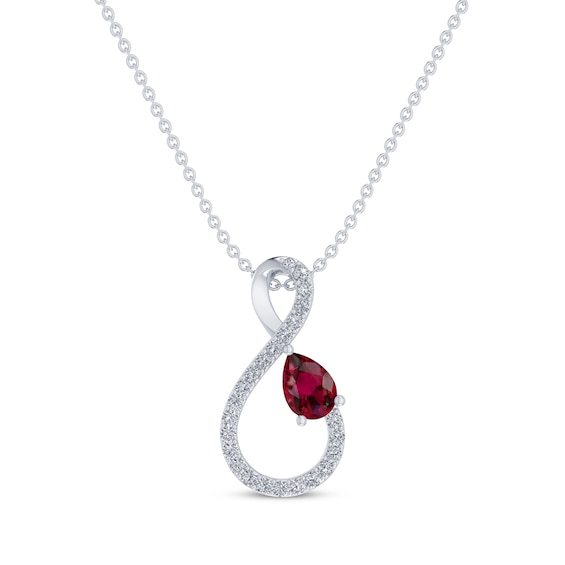 Pear-Shaped Lab-Created Ruby & White Lab-Created Sapphire Infinity Necklace Sterling Silver 18"