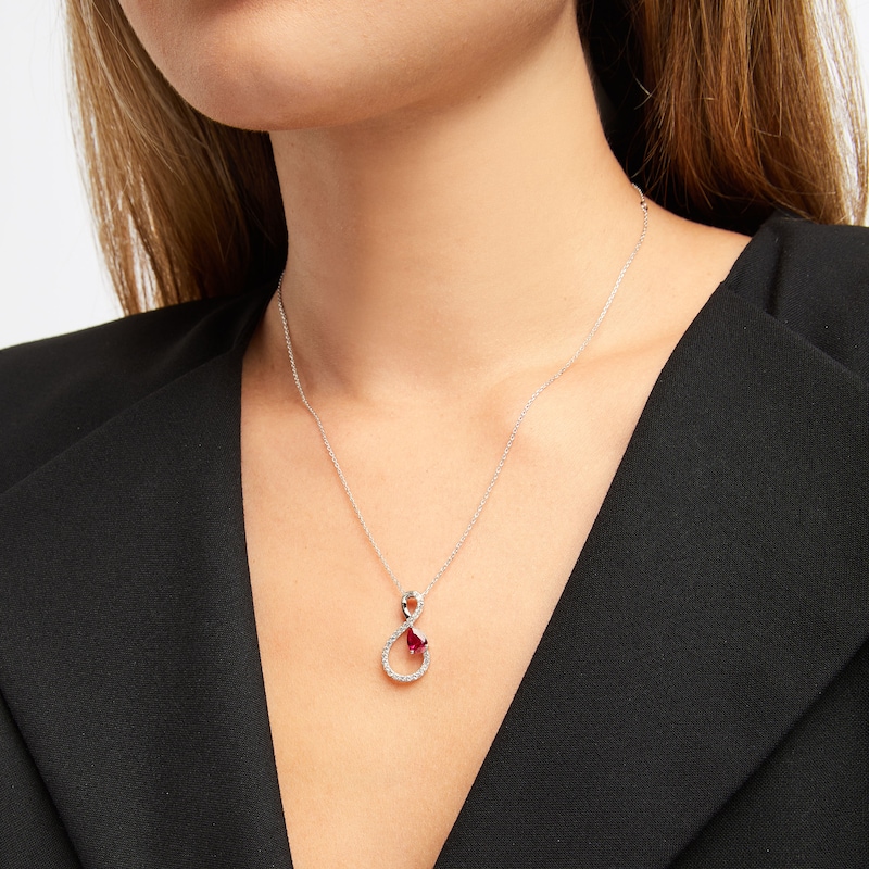 Main Image 2 of Pear-Shaped Lab-Created Ruby & White Lab-Created Sapphire Infinity Necklace Sterling Silver 18&quot;