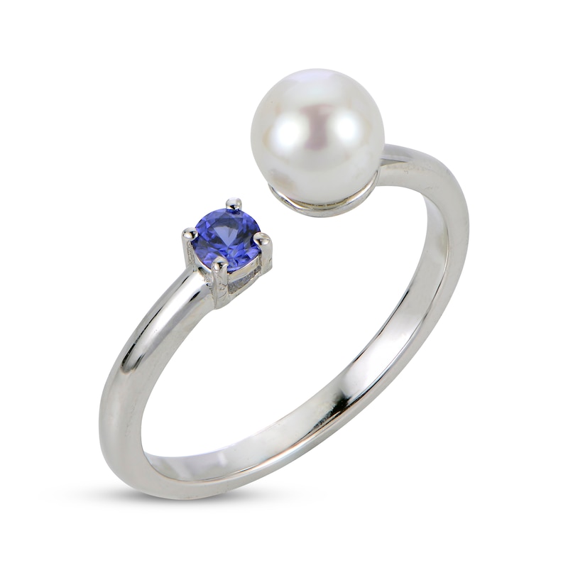 Cultured Pearl & Blue Lab-Created Sapphire Deconstructed Ring Sterling Silver