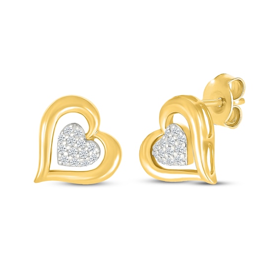 Diamond Bubble Heart Stud Earrings 1/10 ct tw 10K Yellow Gold