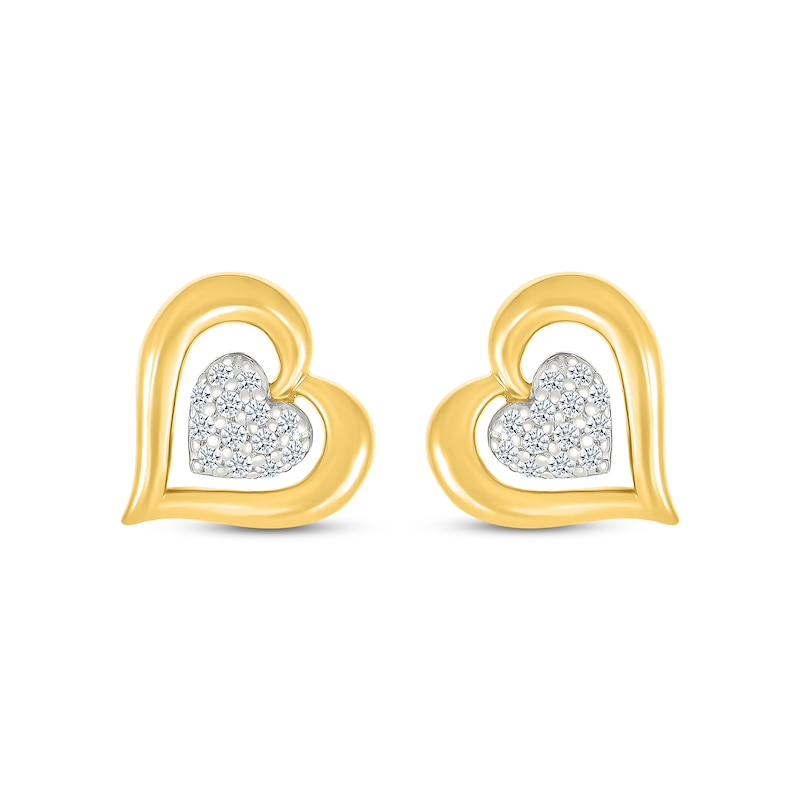 Main Image 2 of Diamond Bubble Heart Stud Earrings 1/10 ct tw 10K Yellow Gold