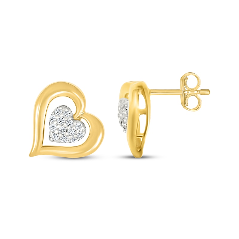 Main Image 3 of Diamond Bubble Heart Stud Earrings 1/10 ct tw 10K Yellow Gold