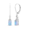 Thumbnail Image 1 of Emerald-Cut Blue Lab-Created Opal & White Lab-Created Sapphire Drop Earrings Sterling Silver