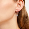 Thumbnail Image 3 of Emerald-Cut Blue Lab-Created Opal & White Lab-Created Sapphire Drop Earrings Sterling Silver