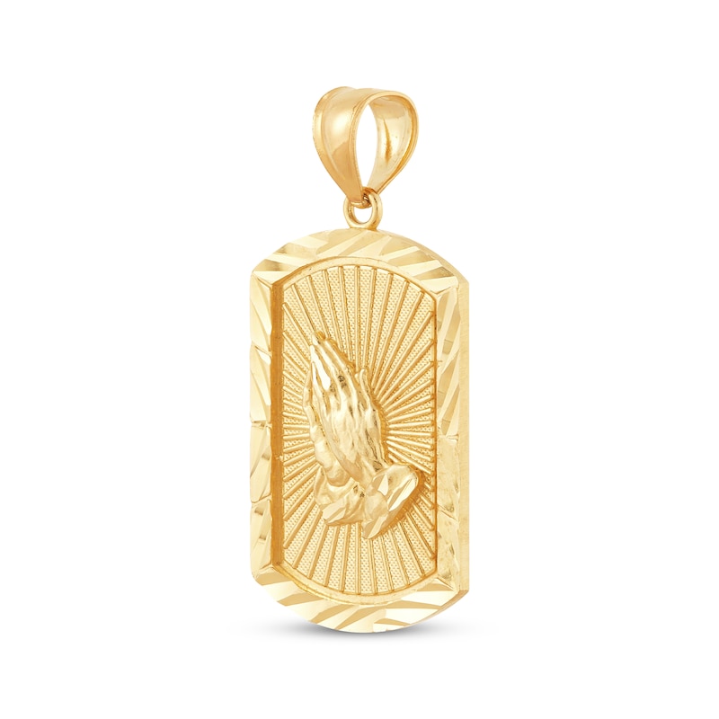 Main Image 2 of Diamond-Cut Praying Hands Dog Tag Charm 14K Yellow Gold