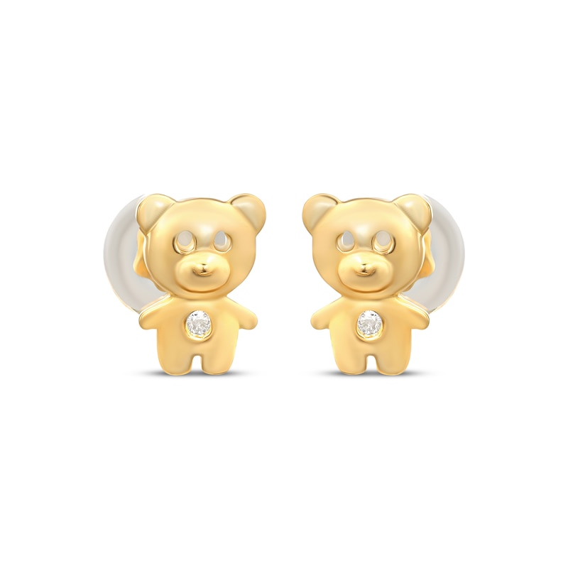 Main Image 2 of Children's Teddy Bear Cubic Zirconia Stud Earrings 14K Yellow Gold