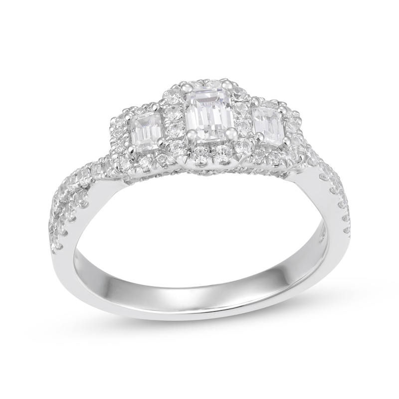 Emerald-Cut Diamond Three-Stone Engagement Ring 1 ct tw 14K White Gold ...