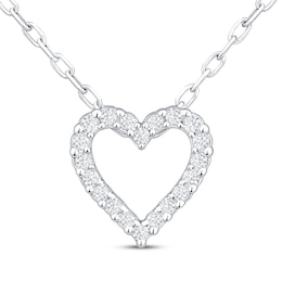 Diamond Heart Outline Necklace 1/10 ct tw Sterling Silver 18"