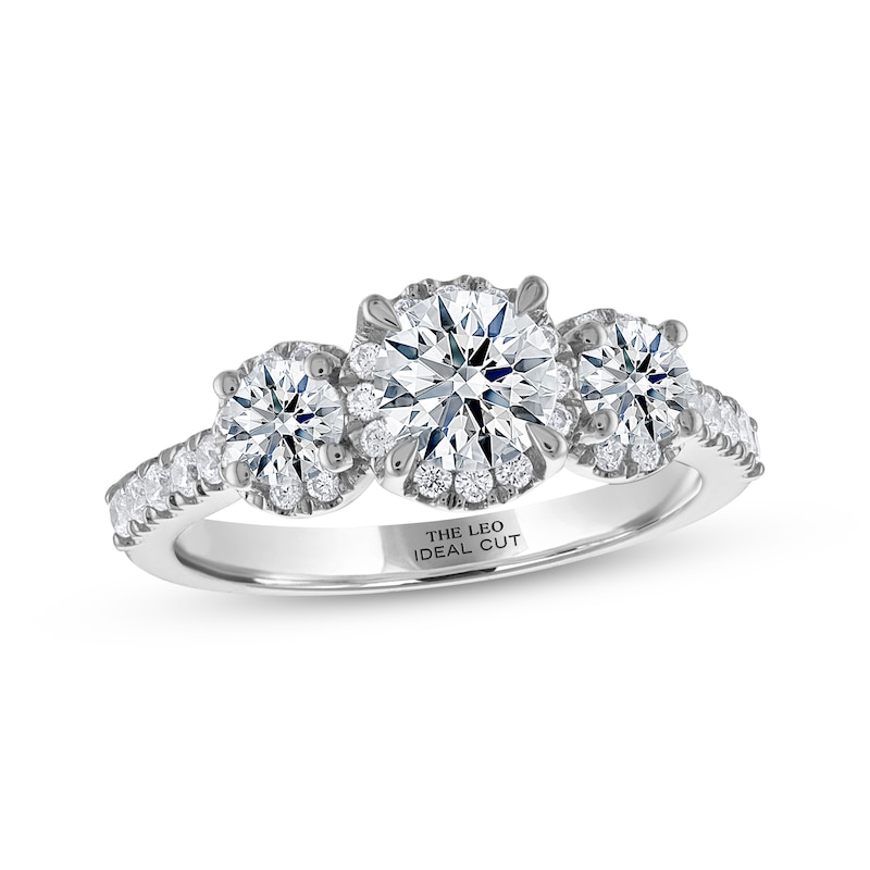 Main Image 1 of THE LEO Ideal Cut Diamond Three-Stone Engagement Ring 1-1/2 ct tw 14K White Gold
