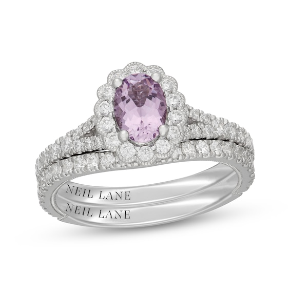 Neil Lane Oval-Cut Purple Quartz & Diamond Halo Bridal Set 7/8 ct tw 14K White Gold