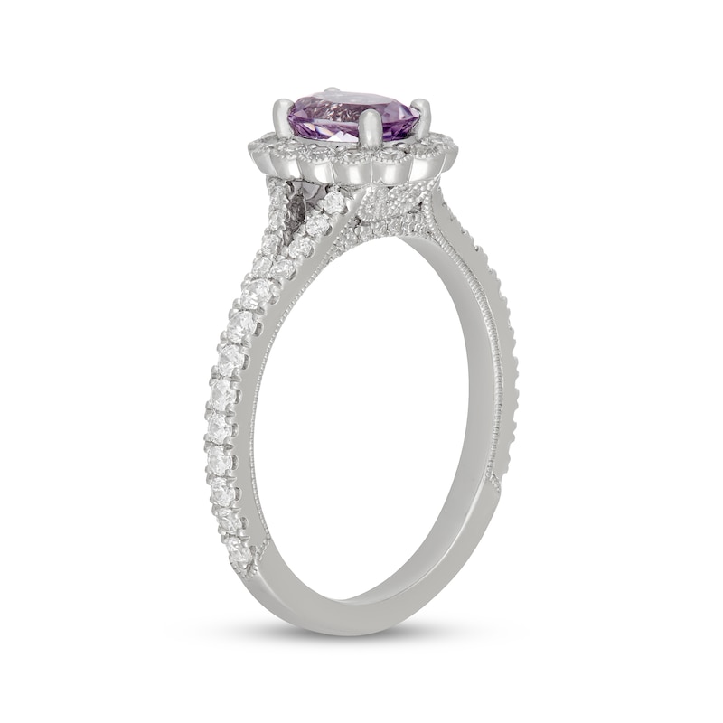 Main Image 2 of Neil Lane Oval-Cut Purple Quartz & Diamond Halo Engagement Ring 5/8 ct tw 14K White Gold