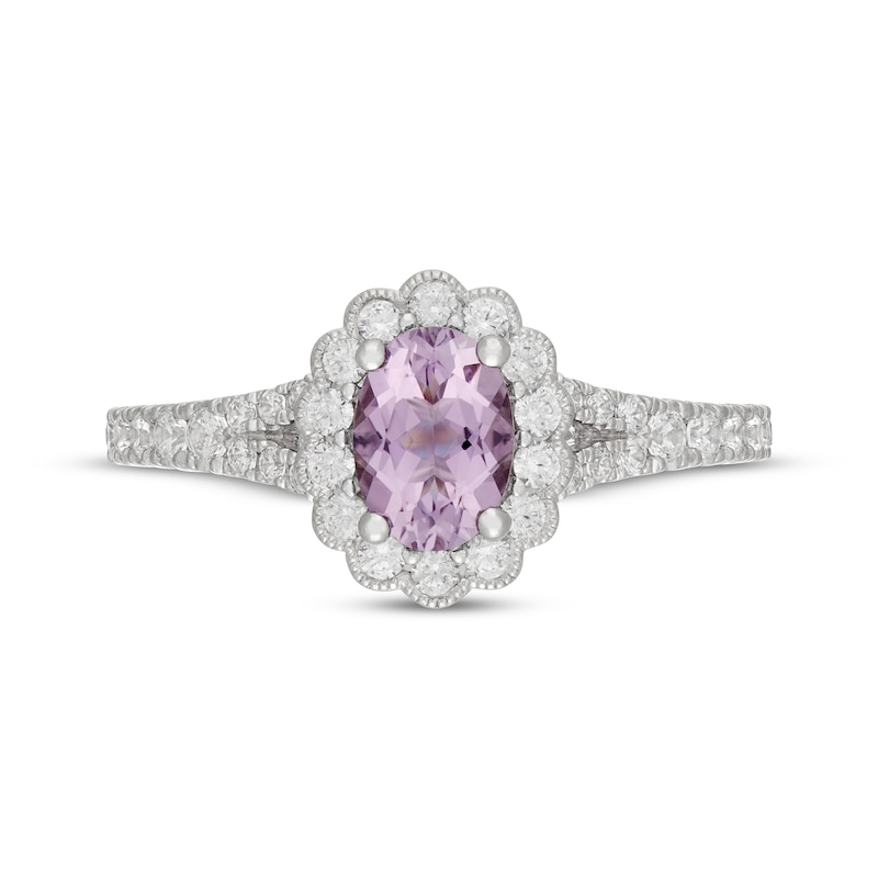 Main Image 3 of Neil Lane Oval-Cut Purple Quartz & Diamond Halo Engagement Ring 5/8 ct tw 14K White Gold