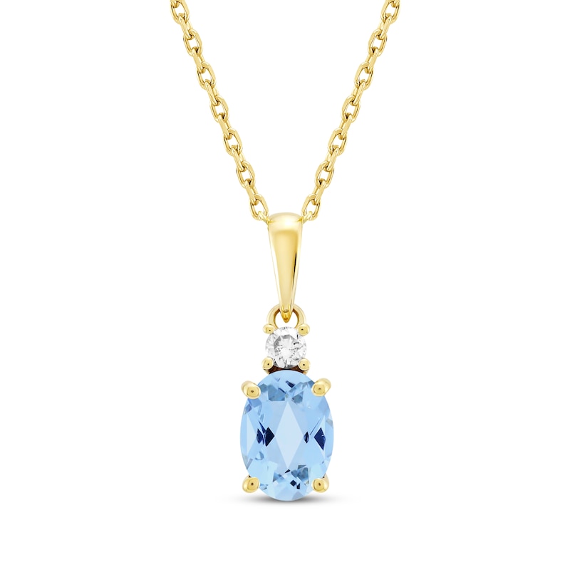 Main Image 1 of Oval-Cut Swiss Blue Topaz & Diamond Necklace 1/20 ct tw 10K Yellow Gold