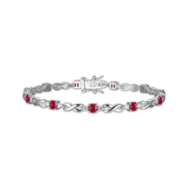 Main Image 1 of Lab-Created Ruby & White Lab-Created Sapphire Infinity Bracelet Sterling Silver 7.25"