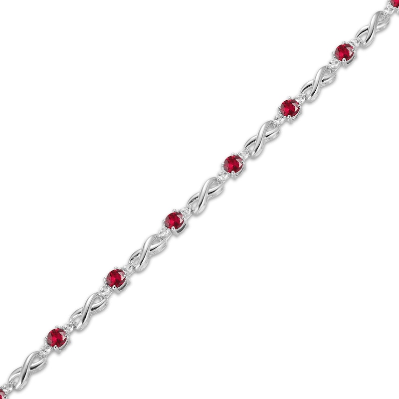 Main Image 2 of Lab-Created Ruby & White Lab-Created Sapphire Infinity Bracelet Sterling Silver 7.25"
