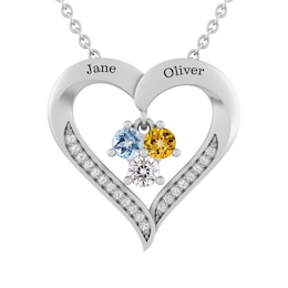 1/20 Ct. tw Diamond and Color Stone Family Heart Necklace