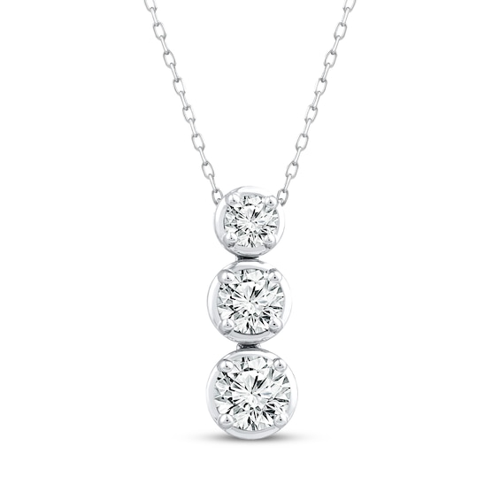 Memories Moments Magic Lab-Grown Diamond Three-Stone Vertical Necklace 1-1/2 ct tw 14K White Gold 18"