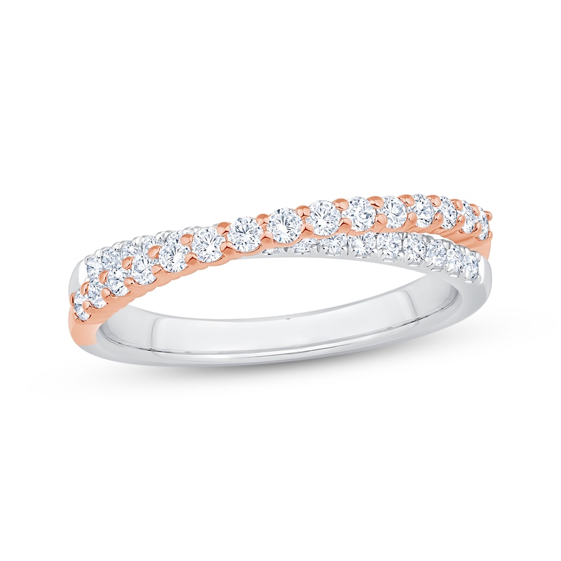 Main Image 1 of Now + Forever Diamond Crossover Anniversary Ring 1/2 ct tw 14K Two-Tone Gold