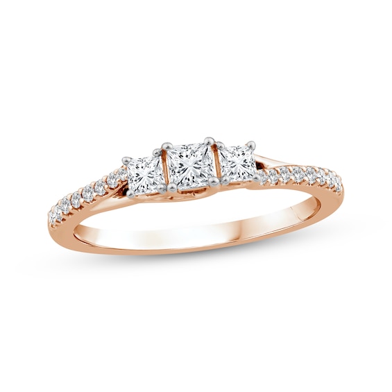 Memories Moments Magic Princess-Cut Diamond Three-Stone Engagement Ring 1/2 ct tw 14K Rose Gold