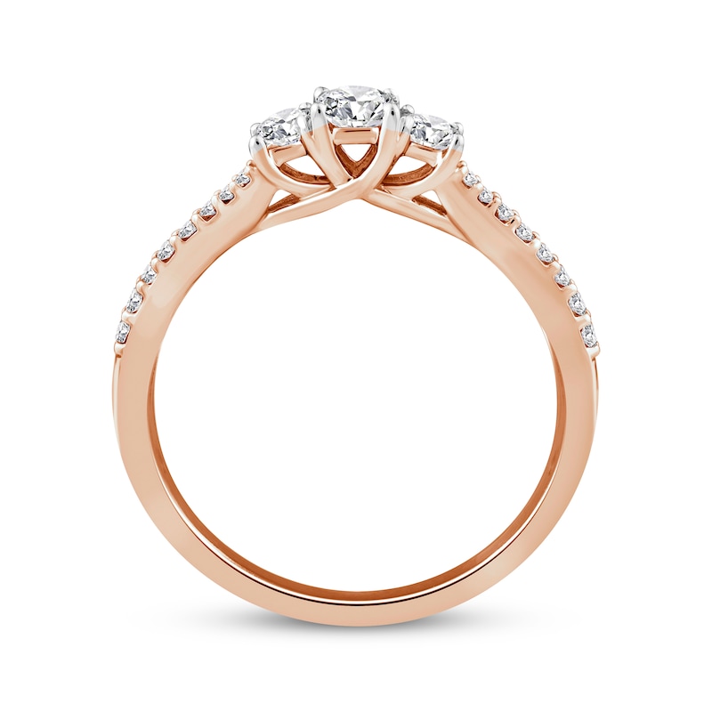 Main Image 3 of Memories Moments Magic Princess-Cut Diamond Three-Stone Engagement Ring 1/2 ct tw 14K Rose Gold