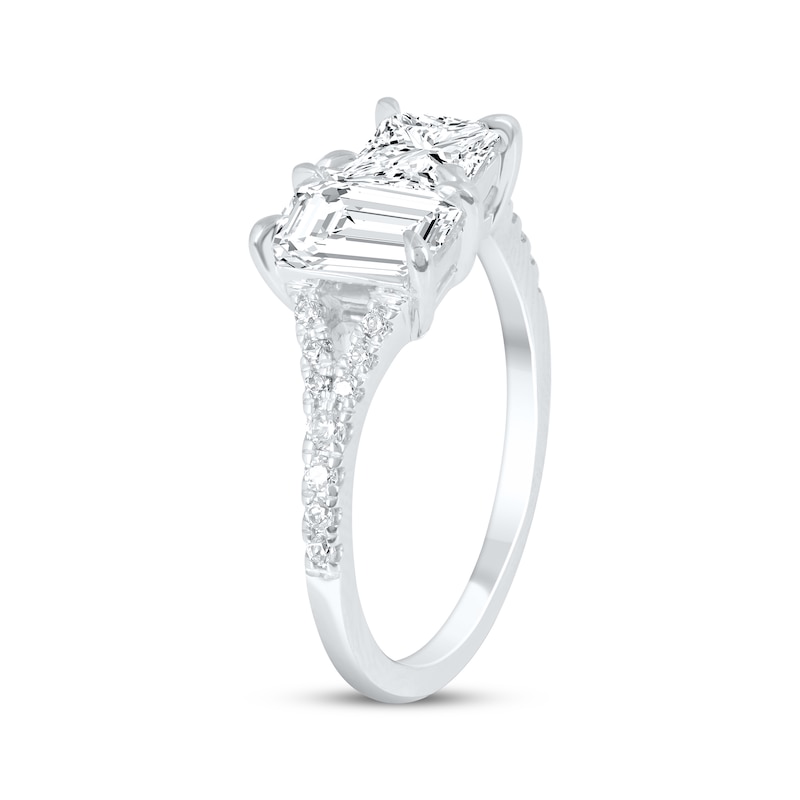 Main Image 2 of Toi et Moi Emerald & Princess-Cut Lab-Grown diamond Engagement Ring 2-1/6 ct tw 14K White Gold