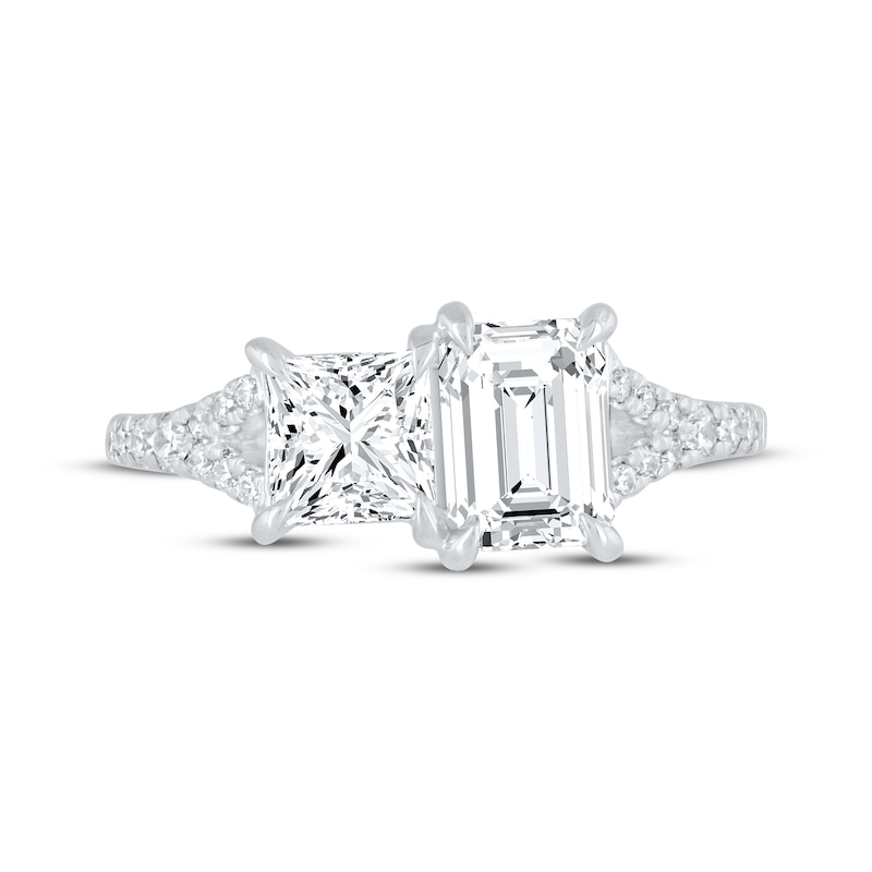 Main Image 3 of Toi et Moi Emerald & Princess-Cut Lab-Grown diamond Engagement Ring 2-1/6 ct tw 14K White Gold